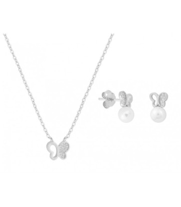 Plata Mujer Conjunto mariposa plata, circonitas y perlas