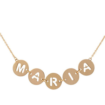 JOYAS PERSONALIZADAS GARGANTILLA ORO 18KL CIRCULOS 5 LETRAS CALADAS