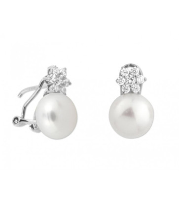 Plata Mujer Pendientes plata, perlas y circonitas 12mm