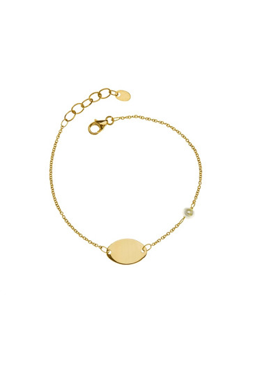 Pulseras Pulsera minimal oro 18 qtes placa y perla cultivada