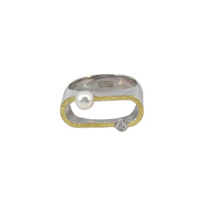 Anell de plata, or, brillant i perla