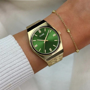 Retro 70's Watch Steel, Forest Green, Gold Colour