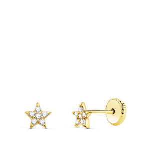 PENDIENTES ORO AMARILLO ESTRELLAS CON DIAMANTES 0.06 QTS SI-H. 6X6 MM