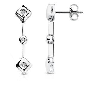 PENDIENTES ORO BLANCO DIAMANTES TALLA BRILLANTE 0.10 QTS. 28X7 MM