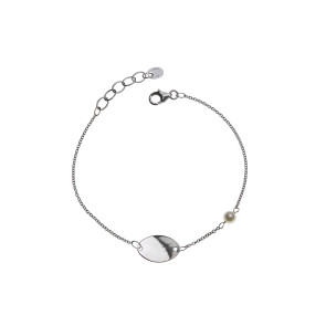Pulsera minimal oro 18 qtes placa y perla cultivada